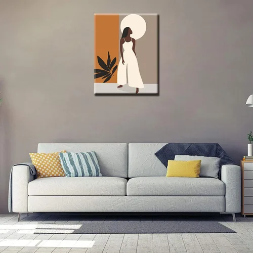 Vista 3 de Pintura de niña afro a la moda, kits de pintura por números, 16 x 20 pulgadas, lienzo de hojas tropicales, pintura al óleo para niños y adultos