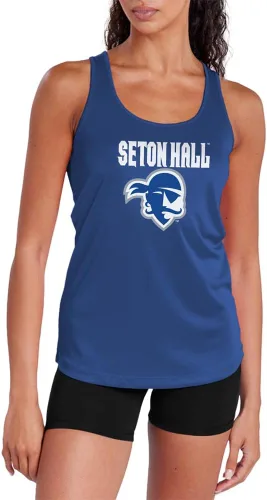 Vista 389 de Camiseta deportiva sin mangas oficial de NCAA Collegiate para mujer, con espalda cruzada, colección con logotipo primario