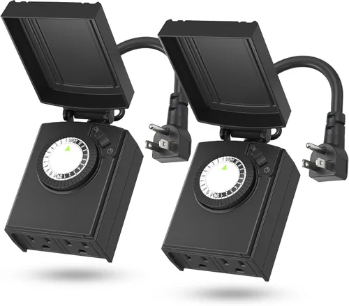 Vista 13 de BN-LINK Temporizador de luz mecánico para exteriores de 24 horas, impermeable, resistente, 15 A 1/2 HP, 1 toma de temporizador con conexión a tierra