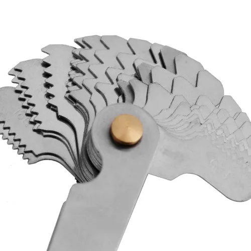 Vista 7 de Medidor de paso de tornillo, calibre de rosca, 2 piezas de 60 ° +1 pieza de calibre central de 55 °, juego de herramientas de medición de cola