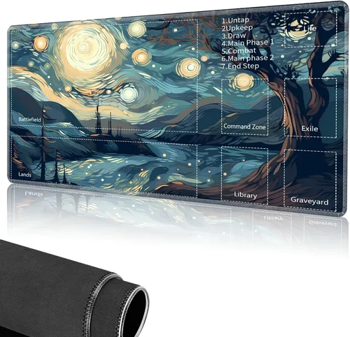 Vista 7 de Tapete de juego para MTG, tapete de juego de cartas cosido con zona mágica para juegos de cartas MTG, (17.4 x 13.8 pulgadas), tapete de juego