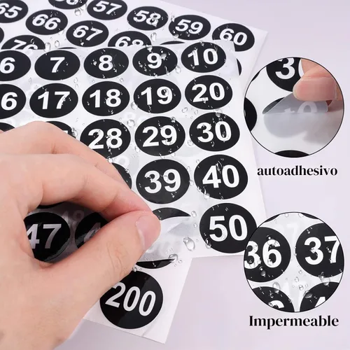 Vista 8 de 12 hojas de 1 a 200 calcomanías de vinilo con números consecutivos, 3 juegos de etiquetas autoadhesivas impermeables de 1 pulgada, calcomanías