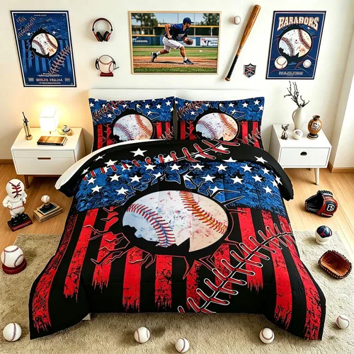Vista 15 de HOSIMA - Juego de edredón individual de microfibra suave negro con 2 fundas de almohada, juego de ropa de cama individual a rayas con bandera