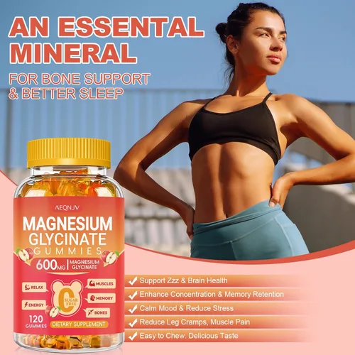 Vista 7 de Gomitas de glicinato de magnesio de 600 mg de alta absorción, glicinato de magnesio para mujeres y hombres con vitamina D, B6 y CoQ10 para adultos