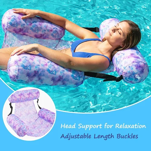 Vista 6 de Silla flotante inflable para piscina, paquete de 2 flotadores de piscina para adultos, resistentes, sillas flotantes de agua, flotadores inflables