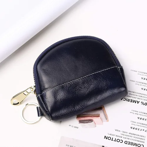 Vista 2 de Monedero de cuero para mujer, monedero con llavero (azul oscuro)