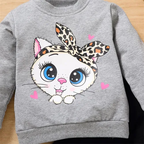 Vista 4 de Conjunto de 2 piezas de sudadera de manga con volantes y leggings para niñas de 2 a 10 años