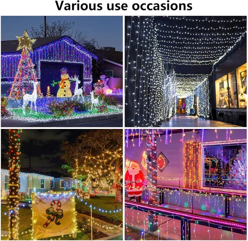 Vista 6 de Honoson Luces Multicolor de Navidad para Automóvil 197 pies 600 LED Operadas con Batería Control Remoto Luces de Cadena Impermeables 8 Modos
