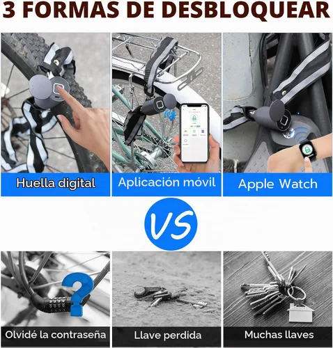 Vista 3 de eLinkSmart Cerradura de cadena sin llave biométrica impermeable 100CM cerradura de cadena para bicicleta Scooter motocicleta puerta valla puerta