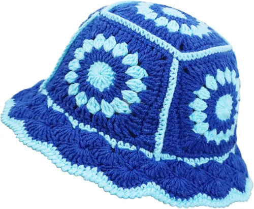 Vista 9 de Sombrero de pescador de ganchillo para mujer, tejido hecho a mano, plegable, flexible, a la moda, lindo, cómodo e informal B-Negro