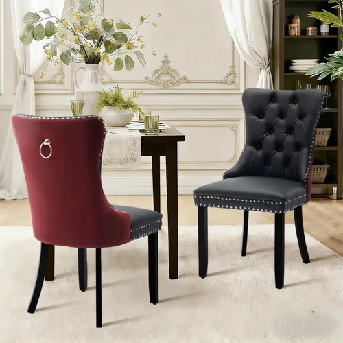 Vista 62 de Juego de 2 sillas de comedor de terciopelo con patas de madera, color beige Mid Century Modern Dining Chairs,Upholstered Chairs with Nailhead