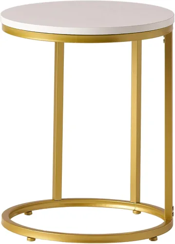 Vista 4 de Christopher Knight Home Ingersol - Mesa auxiliar en forma de C, hierro y madera sintética, color dorado y blanco