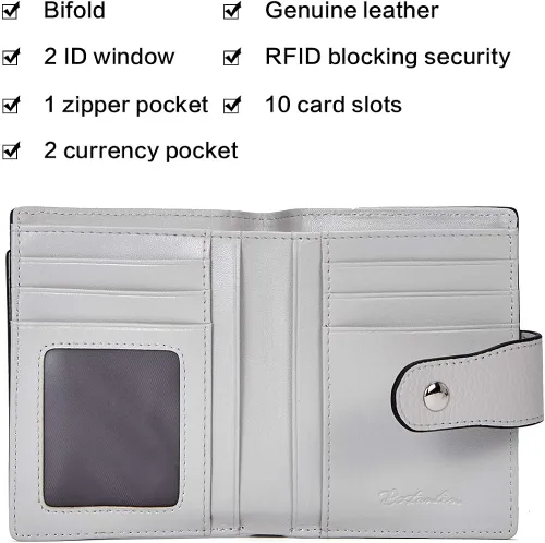 Vista 5 de BOSTANTEN - Billetera de cuero para mujer con bloqueo RFID pequeña con cremallera de bolsillo para tarjetas con ventana para documento
