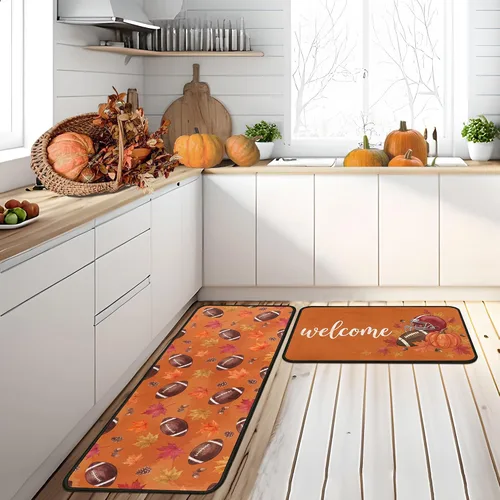 Vista 12 de Juego de 2 alfombras y tapetes de cocina de otoño, alfombras de cocina de Acción de Gracias, con respaldo antideslizante, decoraciones de otoño