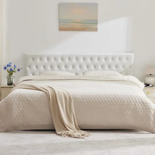 Vista 19 de Kingfun Cabecera capitonada tapizada para cama de tamaño completo con diseño moderno de botones, cabecera ajustable de madera maciza, cabeceros Rosa