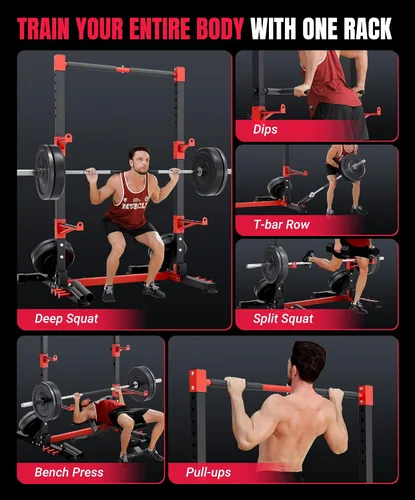 Vista 2 de YOLEO Smith Machine & Squat Rack Combo, Multi-Functional Power Racks with Adjustable Width & Pull-Up Bar, Cable Crossover Power Cage, Independent
