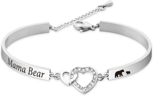 Vista 6 de BOSATE Pulsera Mama Bear – Regalos para nueva mamá, joyería de oso polar, joyería de dulce familia