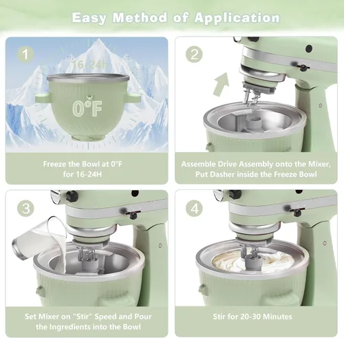Vista 4 de Accesorio para máquina de helado para batidora de pie KitchenAid, tazón para helado para KitchenAid de 4.5QT/ 5QT/ 6QT, máquina de sorbete y gelato