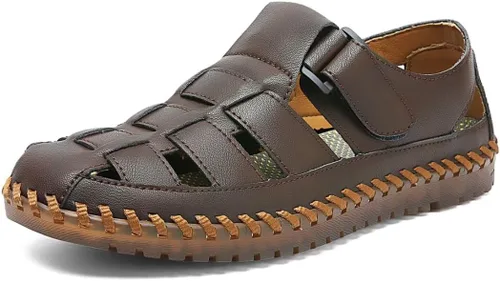 Vista 14 de Shaire Sandalias de hombre Zapatos de playa con punta cerrada de cuero al aire libre 99008negro