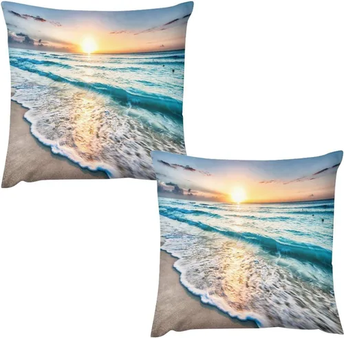 Vista 15 de Juego de 2 fundas de almohada con diseño escénico del océano tropical, fundas de almohada para sofá, fundas de almohada de poliéster para sofá