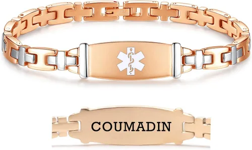 Vista 82 de LinnaLove Lady Medical Alert - Pulseras médicas de acero inoxidable para mujer, 7.5 pulgadas