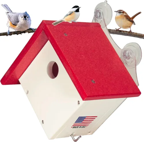 Vista 9 de JCs Wildlife Casa Wren de montaje en ventana de madera de polietileno reciclada (negro)