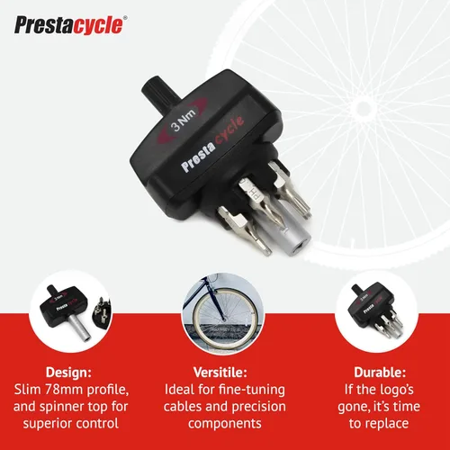 Vista 4 de Prestacycle Mini Bike TorqKeys - Herramienta de par preestablecida con 6 puntas y soporte - Compatible con broca hexagonal estándar de 1/4" - Elige