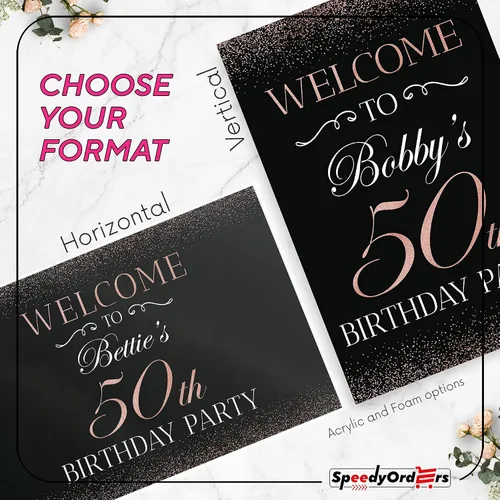 Vista 8 de Cartel personalizado para fiesta de bienvenida de 50 aniversario, 50 cumpleaños, 23.6 x 17.7 in, 35.8 x 23.6 in, 18.9 x 14.2 in, cartel