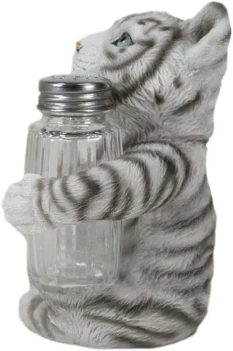 Vista 3 de Ebros Gift Selva tropical selva tropical Albino Blanco Bengala Tiger Cub Hugging Salero y Pimentero Estatua Depredador Tigres del Bosque Gatos