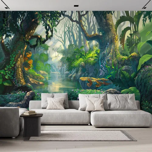 Vista 59 de wall26 Mural de pared extraíble mural de pared cascada escénica luz del sol río bosque naturaleza vida silvestre fotografía realismo paisaje rústico