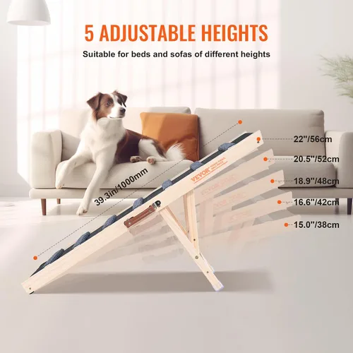 Vista 5 de VEVOR Rampa para Perros, Rampa Plegable para Mascotas para Cama, Rampa Ajustable para Perros Pequeños, Grandes, Viejos y Gatos, Rampa de Madera