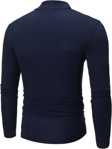 Vista 5 de Camisetas negras para hombre 2023 de manga larga cuello alto cálido suéter casual suave cómodo sólido Mock Pullover Undershirt