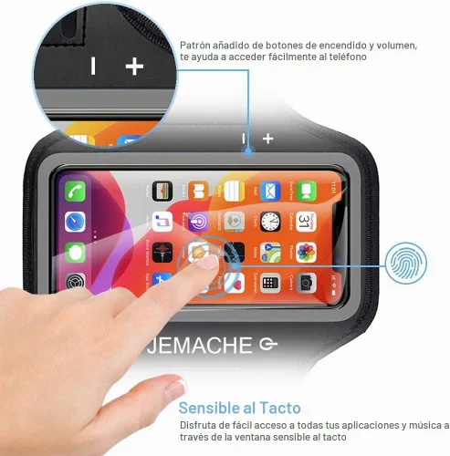 Vista 2 de Brazalete para iPhone 17 16 Pro, JEMACHE Gym Workouts Running Arm Band para iPhone 17/16/15/14/13/12 Pro (negro)