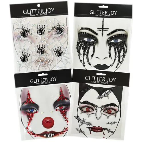 Vista 4 de Tatuajes faciales para cosplay, Día de la Muerte, cráneo temporal, gemas para la cara, tatuajes, diamantes de imitación, fantasma, novia, jade