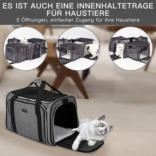 Vista 8 de BAGLHER Bolsa de Transporte para Gatos, Transportador de Mascotas Aprobado por Aerolíneas, de Cara Suave, Portador de Viaje para Mascotas, 5 Puertas