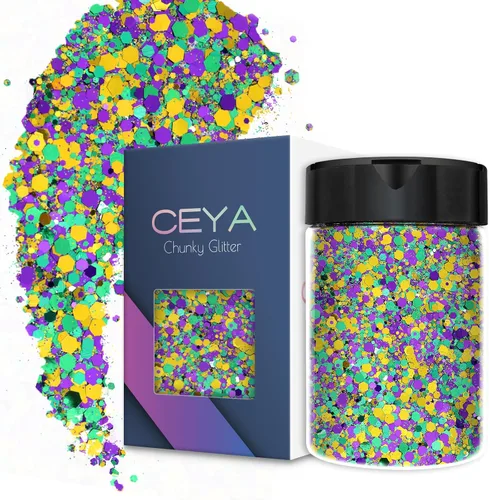 Vista 36 de Ceya Brillantina gruesa holográfica, 1 libra/16 onzas, oro diamante a granel, purpurina mixta gruesa y fina embotellada con lentejuelas metálicas
