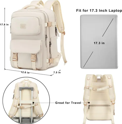 Vista 5 de Mochila de viaje para laptop, mochilas de trabajo de negocios, bolsa grande para mujeres y hombres, resistente al agua, aprobada por aerolíneas