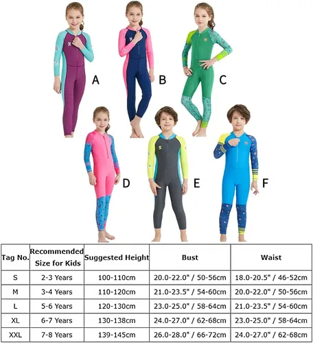 Vista 4 de Traje de baño de una pieza de manga larga para niños y niñas con protección solar