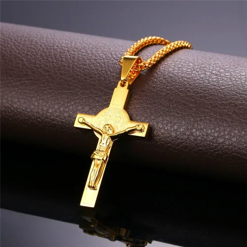 Vista 3 de U7 Russian Orthodox Cross PendantPraying HandsIchthys Sign for Men Women Stainless Steel 18K Gold Plated Jesus Pendant Christian Religious Necklaces