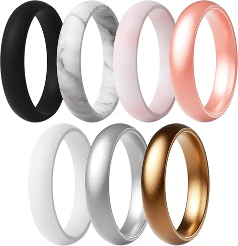 Vista 10 de ThunderFit Anillos de aniversario de silicona para mujer, 5.5 mm de ancho, 2 mm de grosor, bandas de goma de boda, paquete múltiple variado 1-12