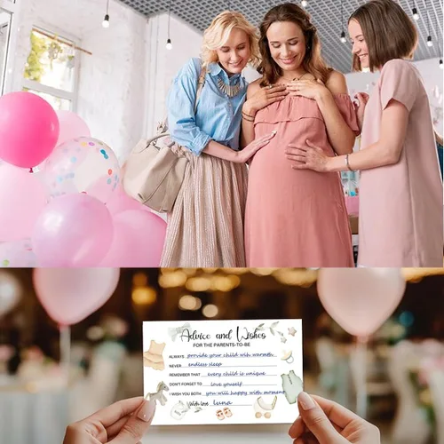 Vista 3 de 50 tarjetas de consejos para baby shower para juegos de baby shower, caja de consejos de ropa de bebé y tarjetas de deseos para nuevos padres