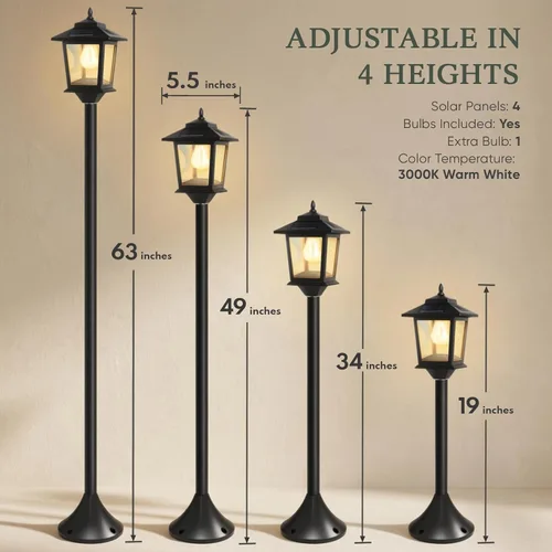 Vista 7 de Solar Post Lights Outdoor, 2-Pack 63" Solar Lamp Posts Waterproof with 1 Replaceable Bulb, Warm White Dusk to Dawn Pole Lights for Garden, Patio