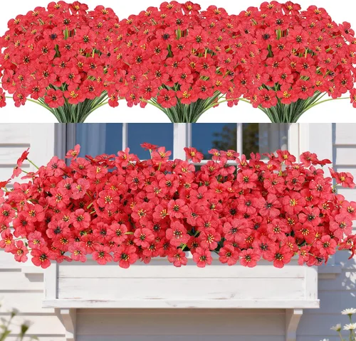 Vista 24 de AmyHomie 20 paquetes de flores artificiales para exteriores, resistentes a los rayos ultravioleta, no se decoloran, plantas de plástico, decoración