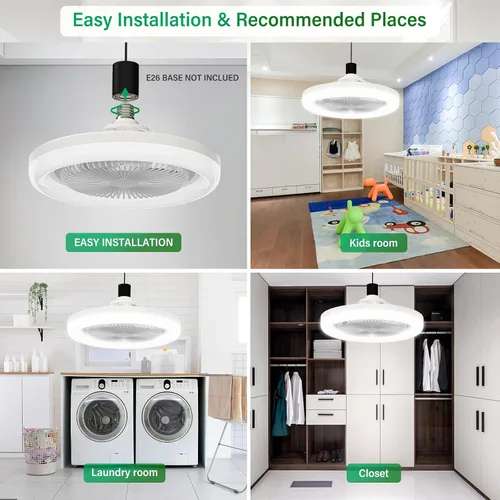 Vista 7 de Ventiladores de techo con luces y control remoto, luz de ventilador de techo de perfil bajo sin aspas, base E26 inalámbrica, para dormitorio, sala