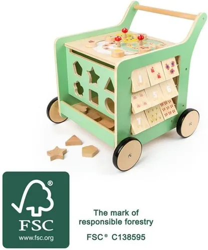 Vista 5 de Small Foot Wooden Toys - Andador de madera pastel prémium para bebés y centro de juegos ¡Muévete! Diseñado para niños pequeños de 12 meses
