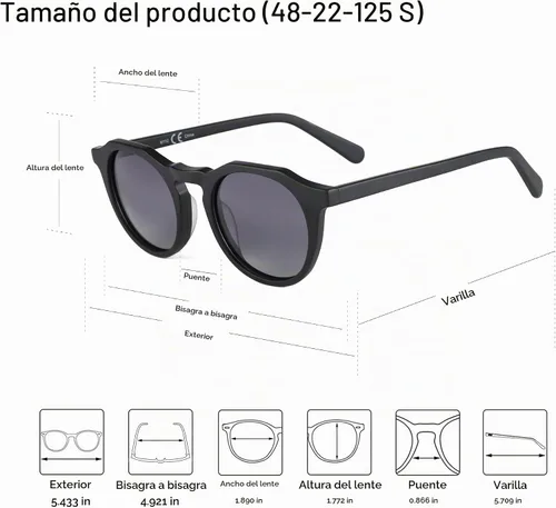 Vista 3 de ZENOTTIC Gafas de sol polarizadas redondas vintage para hombres y mujeres con protección UV400 C01 Marco Negro Lente Gris Gradiente