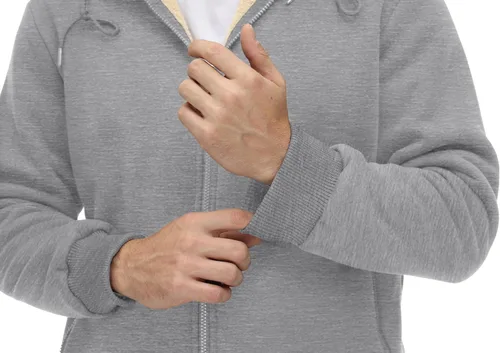 Vista 4 de CRYSULLY Chaqueta con forro de sherpa para hombre, con cremallera completa, sudadera con capucha para invierno