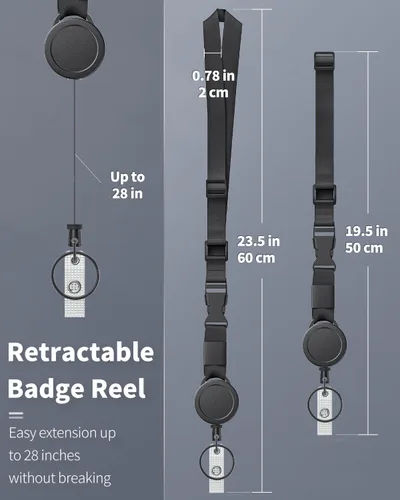 Vista 6 de Uniclife Cordón retráctil ajustable resistente para el cuello con carrete retráctil para insignias, hebilla de liberación rápida y longitud