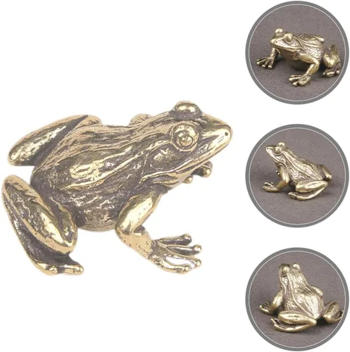 Vista 4 de VOSAREA Figura de rana de latón Feng Shui, estatua de rana de latón animal de té para mascotas para el hogar, oficina, estante de escritorio