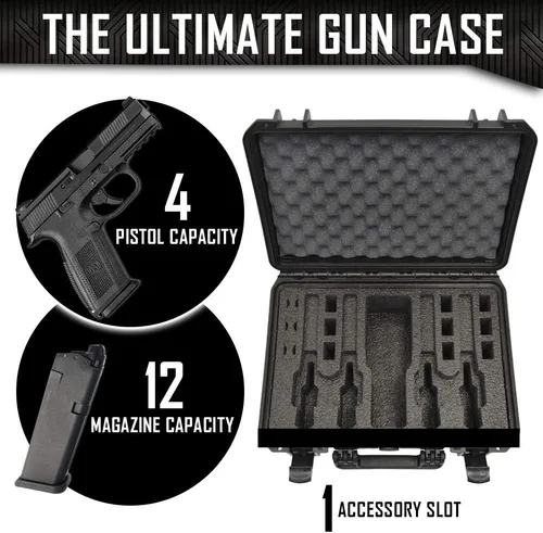 Vista 4 de Estuche para pistola Doro para 4 pistolas 12 con inserto de espuma MyCaseBuilder personalizado, impermeable, resistente, armas de fuego tácticas